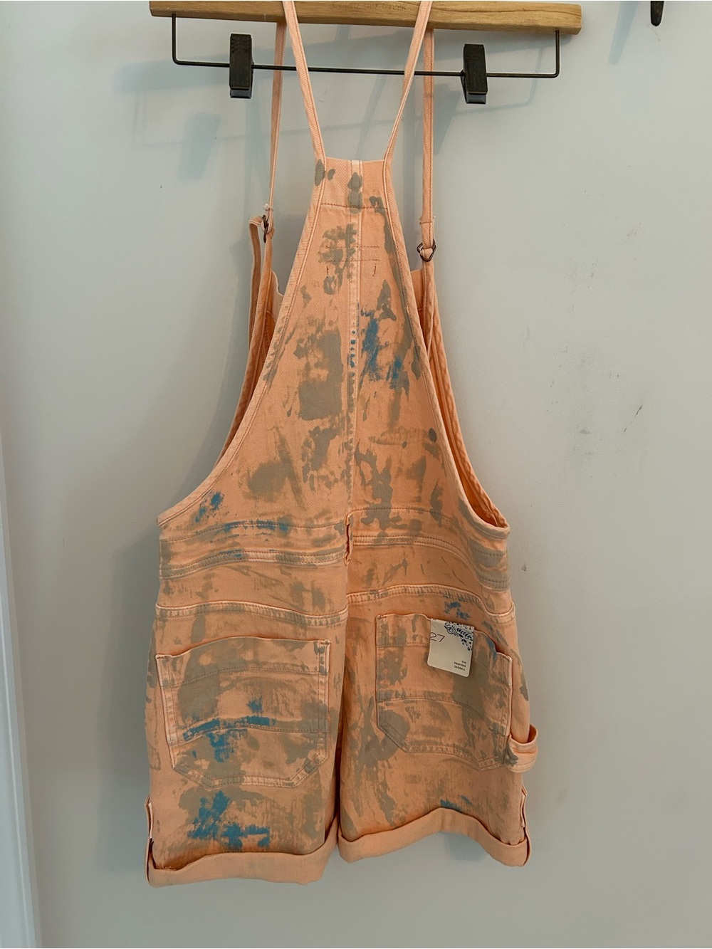 Anthropologie Pilcro Orange Paint Splatter Denim Overalls/Shortalls - Picture 2 of 8